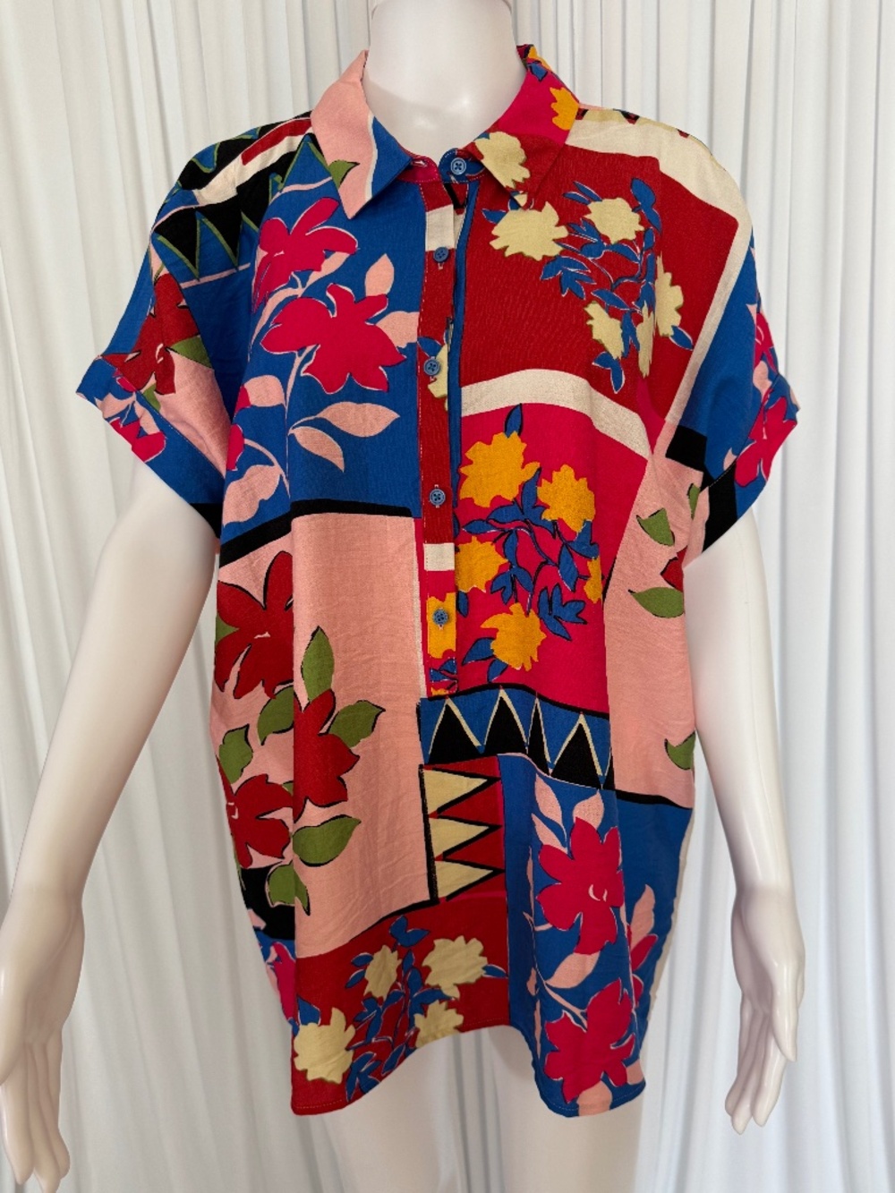 Investments Colorblock Floral Button Front Blouse | XL | NWOT